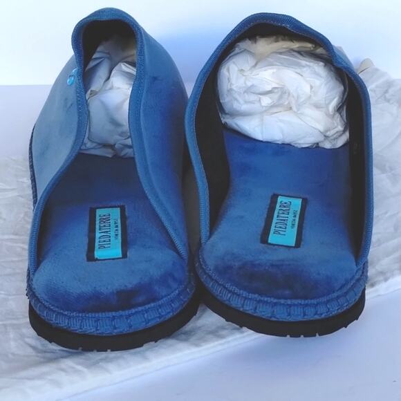 Piedaterre Dandy Azzurro Adriatico NEW Velvet Italian Hand Stitch Slipper 45/12
